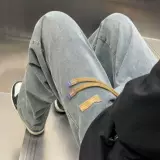 Осенние летние прямые свободные джинсы, мужские повседневные брюки, штаны, свободный крой, в американском стиле