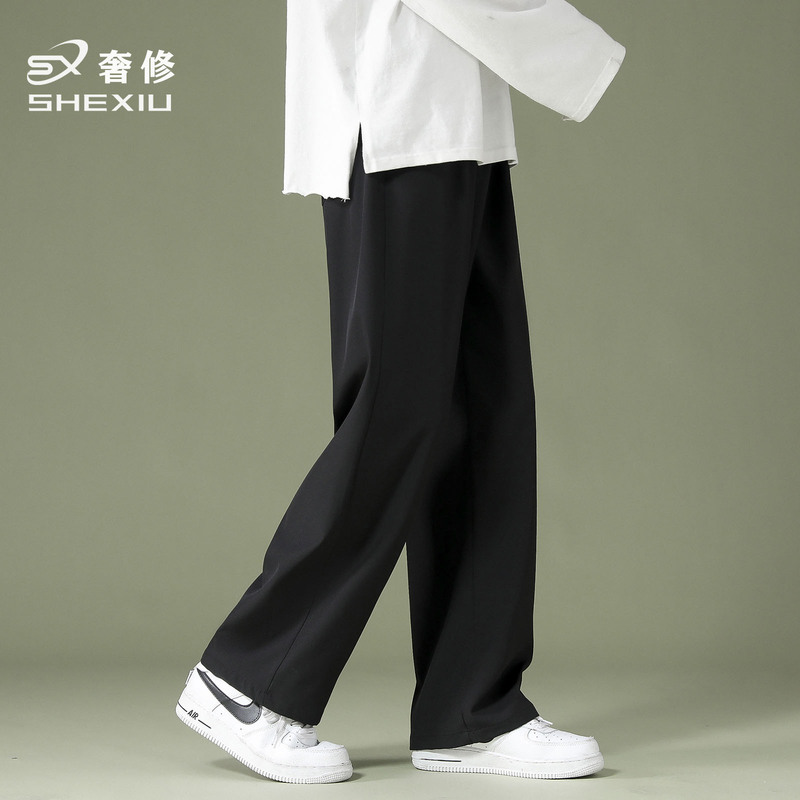 Black Pants for Men, Autumn and Winter, Fleece-Lined, Straight-Leg, Loose-Fitting, Casual Trousers for Men, Versatile Wide-Leg Dress Pants for Spring and Autumn