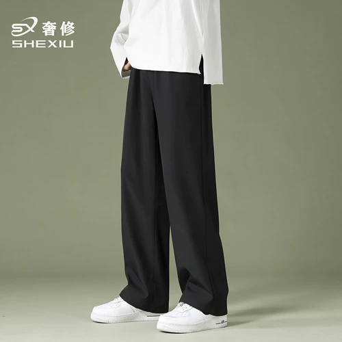 Черные осенние штаны, летние тонкие повседневные брюки, свободный прямой крой