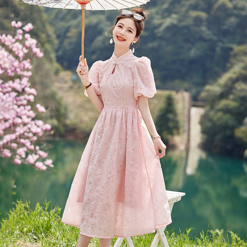 Modern Style New Chinese-Style Breastfeeding Dress for Postpartum Full Moon and Hundred-Day Celebrations, Summer Breastfeeding Dress, A-Line Skirt
