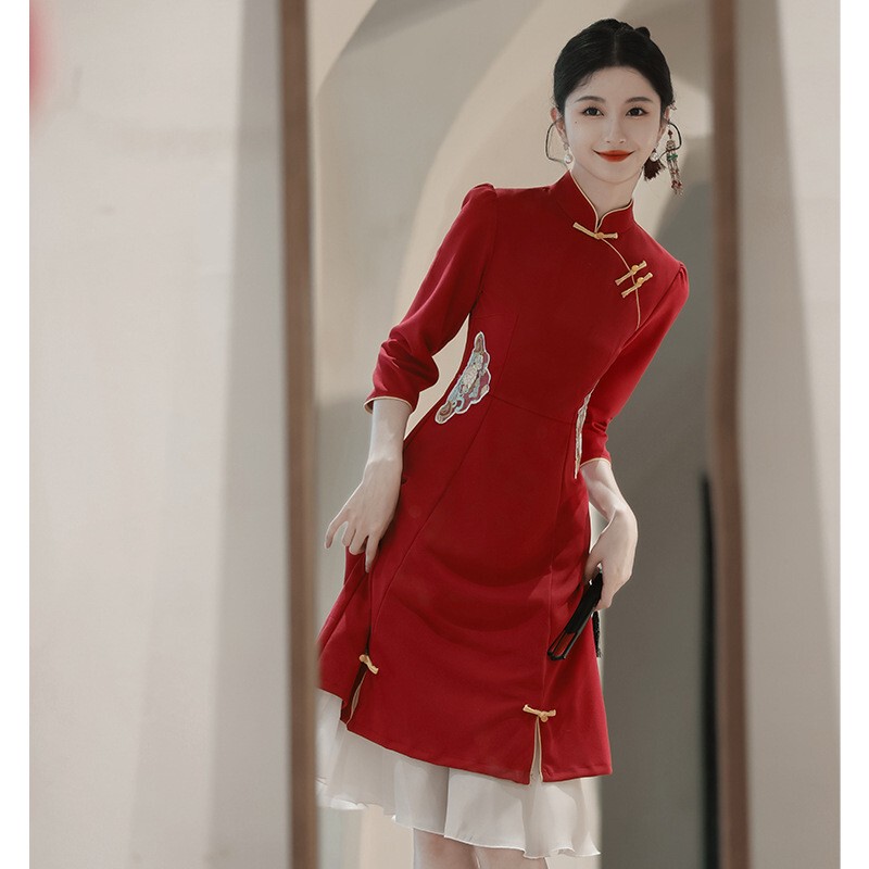 Postpartum Full Moon Banquet Lactation Improved Breastfeeding Cheongsam Dress 2024 Spring and Autum Large Size Wedding Breast Milk Dress