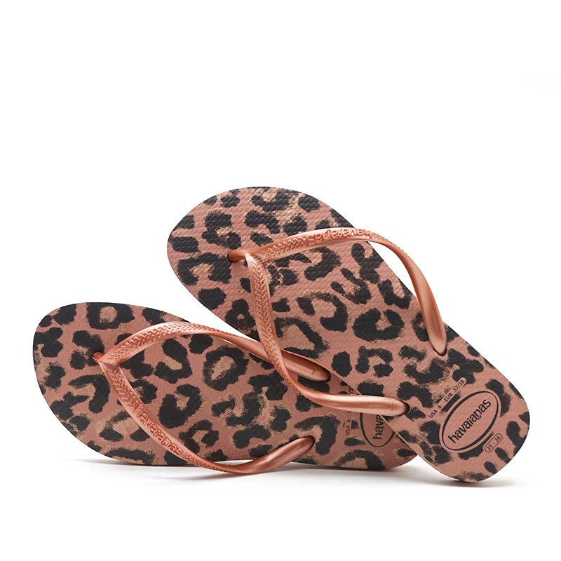 Шлепанцы Havaianas Havana с подкладкой из натуральной кожи, не скользящие, для женщин, летняя пляжная обувь, леопардовый принт Havana