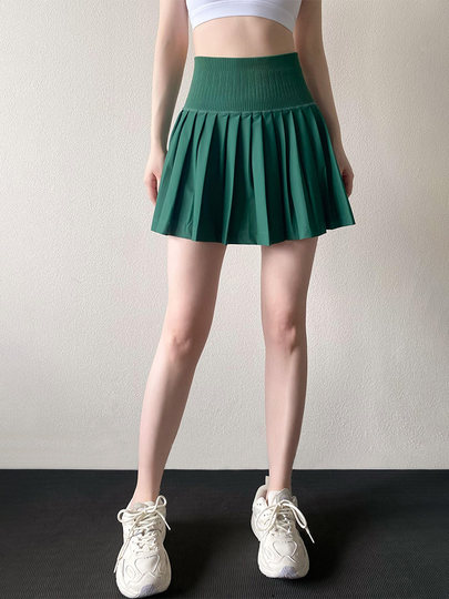 运动百褶裙女高腰收腹带口袋夏季假两件防走光羽毛球网球健身短裙