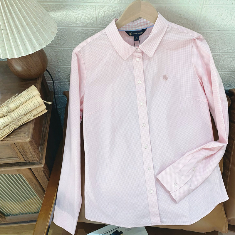 Same Style as in the Mall Paul Peter Women's Collared Long-Sleeve Shirt Pink Plaid Fashionable and Stylish Cbfac00550