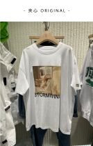 BOBO 2022 Early spring new letter pattern printed round collar t-shirt female Korean version loose with slim short sleeve blouses