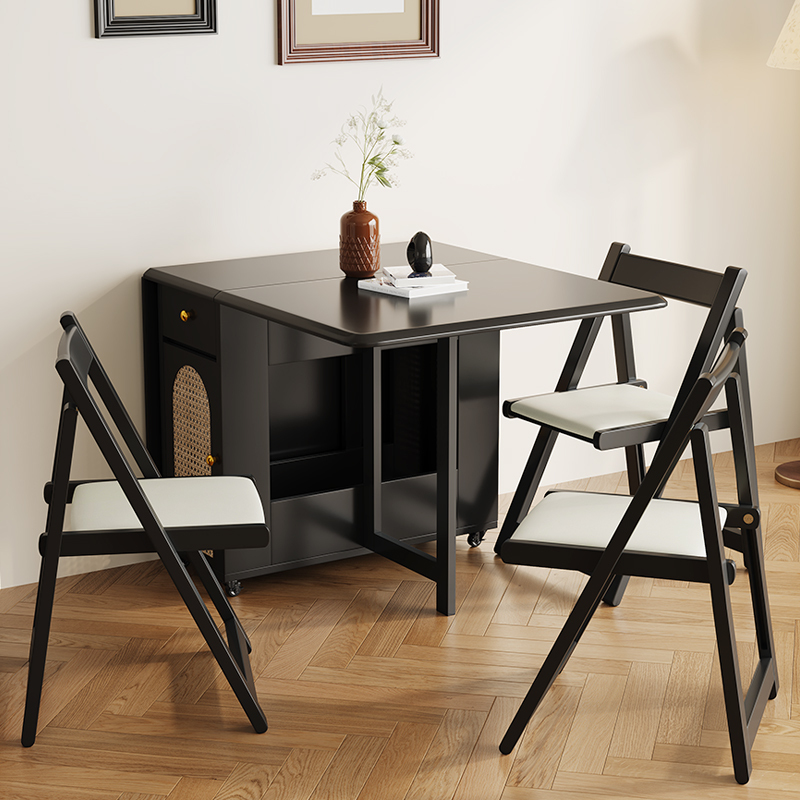 Medieval-Style All-Solid Wood Folding Dining Table and Chairs for Small Apartments, Rectangular, for 10 People, Black, Movable with Wheels, Against the Wall Medieval-Style All-Solid Wood Folding Dining Table and Chairs for Small Apartments, Rectangular, for 10 People, Black, Movable with Wheels, Against the Wall
