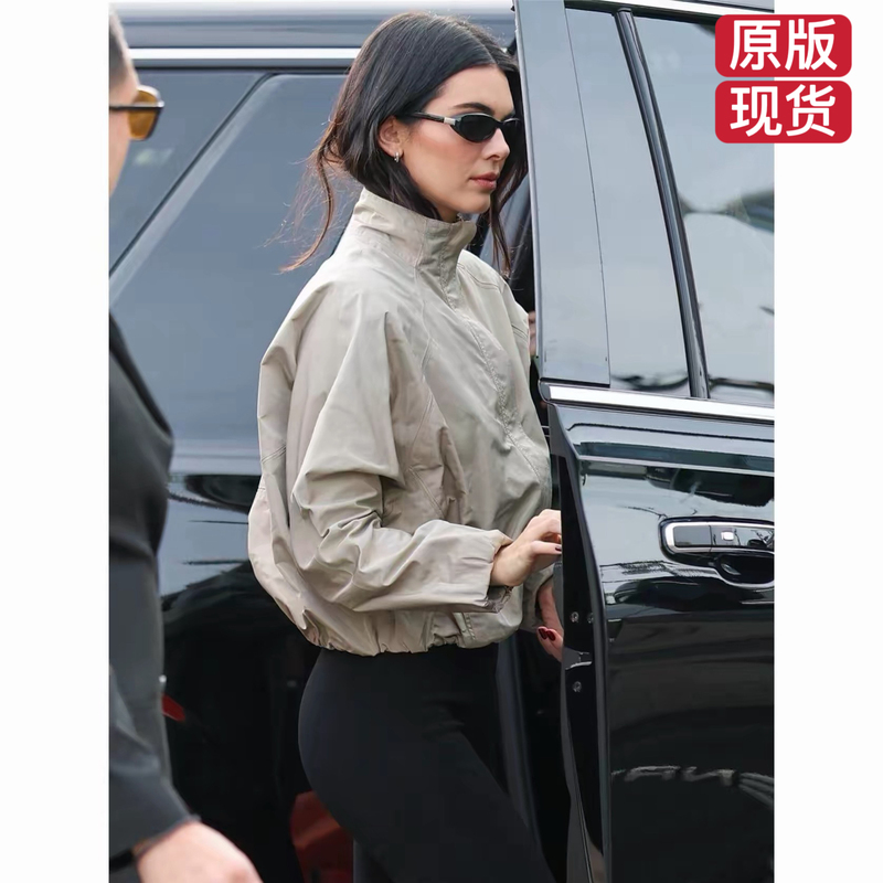 European and American Celebrity Kendall Jenner Style Vintage Beige Casual Stand-Up Collar Jacket Short Slim-Fit Long-Sleeve Style