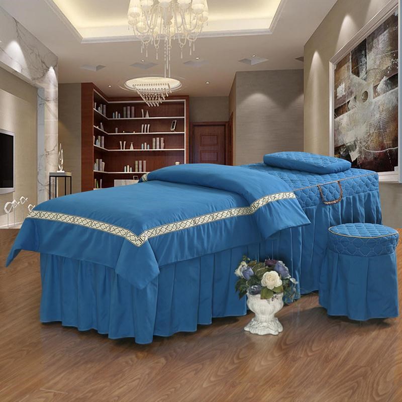Zyc vẻ đẹp trải giường tấm trải giường làm đẹp bao gồm bốn bộ màu xanh xanh Hàn Quốc massage mùa hè đơn giản massage cà phê - Trang bị tấm khăn trắng trải giường spa