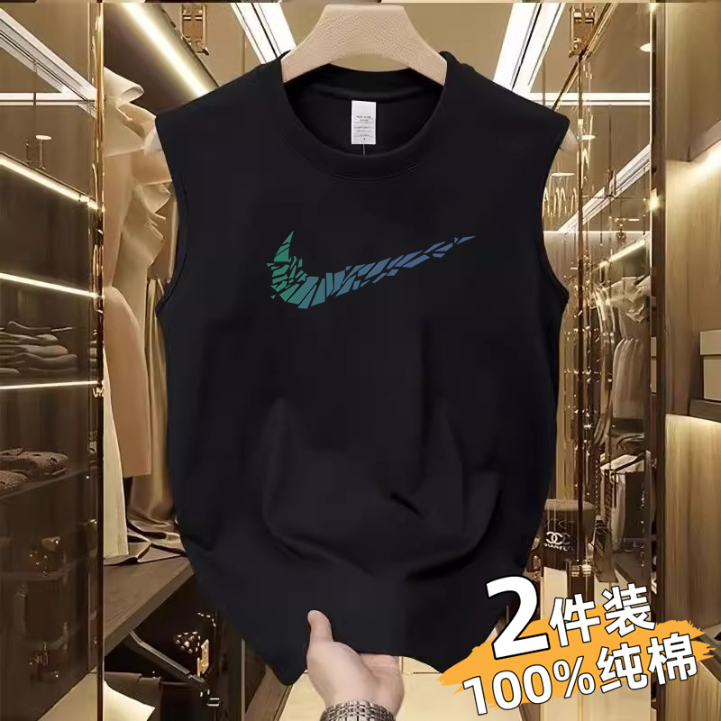 Outlet Summer 100% Pure Cotton Sleeveless T-Shirt Vest Men's Loose Casual Running Sports Base Short-Sleeve