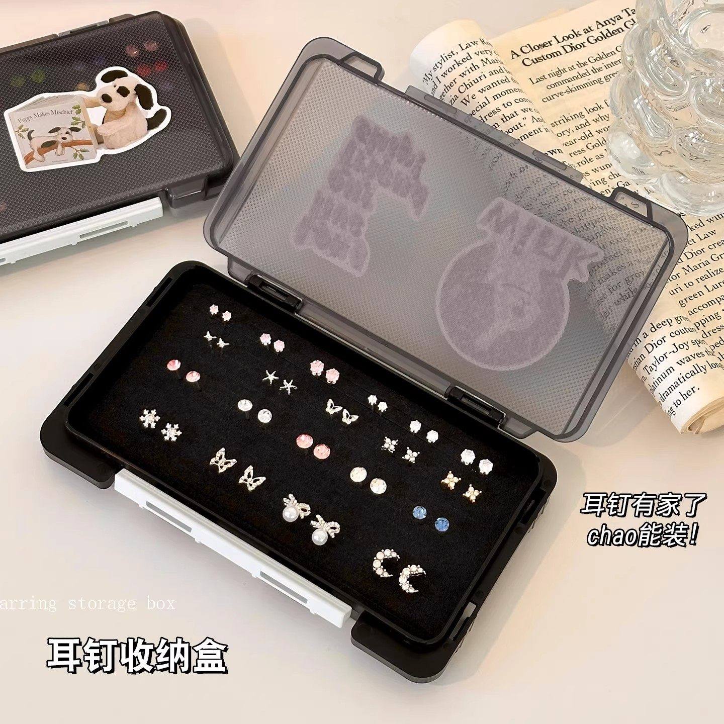 ジュエリーボックス、イヤリング収納ボックス、華子ジュエリーボックス、大容量、フォーム穴付き、持ち運びやすく整理しやすい。