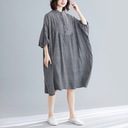 200 kg thêm kích thước chiếc váy nghệ thuật mùa hè áo sơ mi cổ điển giữa chiều dài kẻ sọc váy chất béo lỏng để tăng mặc của phụ nữ