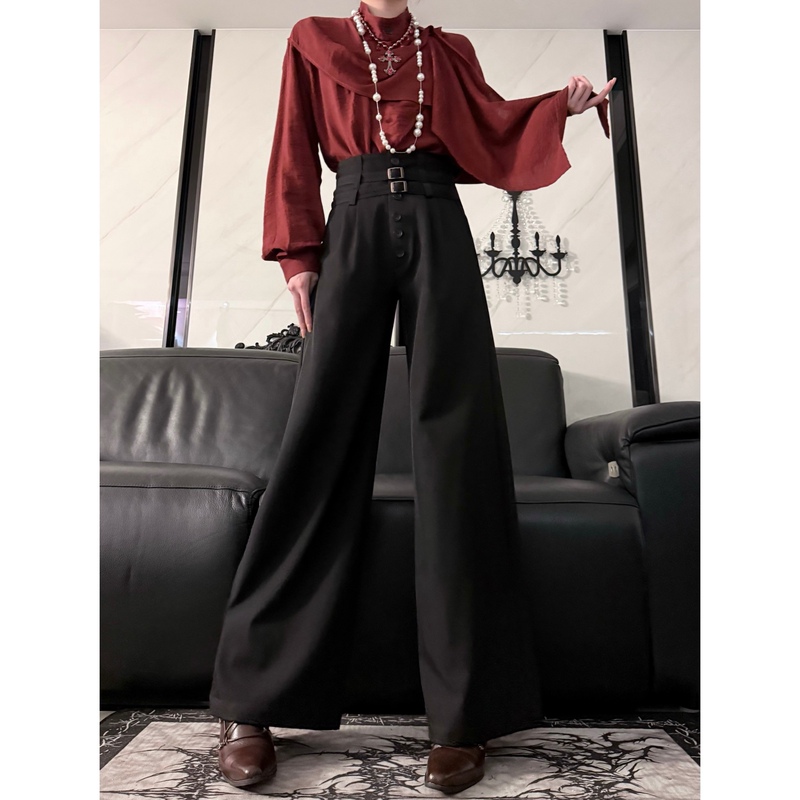 Aont【Knight Pants Straight Version】Original Double Belt High-Waisted Knight Pants for Men, Loose Wide-Leg Trousers for Women