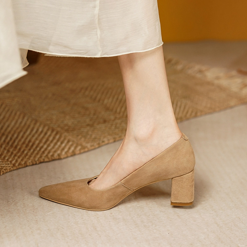 Givenivan coarse heel with single shoe Femininity Pointy Shallow 100 lap comfortable commute with heels 5 5cm