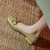 Givenivan method-style retro square head single shoe female fairy Feminine 100 lap metal buckle cow lacquered leather 2 5cm