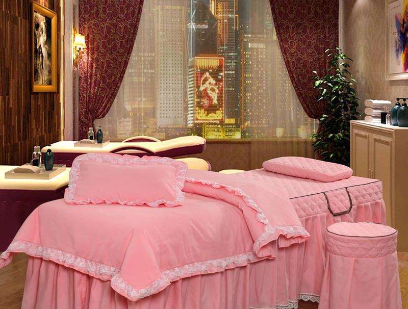 Màu xám massage giường đẹp bộ ba bộ mô hình đặc biệt mùa thu và mùa đông ánh sáng màu xanh vàng Nhật Bản chăn nhung bông - Trang bị tấm ga spa
