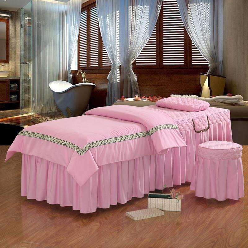 Màu xám massage giường đẹp bộ ba bộ mô hình đặc biệt mùa thu và mùa đông ánh sáng màu xanh vàng Nhật Bản chăn nhung bông - Trang bị tấm ga spa
