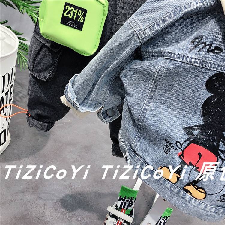 Детская куртка Жан 儿童牛仔外套卡通印花2021春秋新款宽松洋气小童宝宝秋装网红上衣 Tagkita