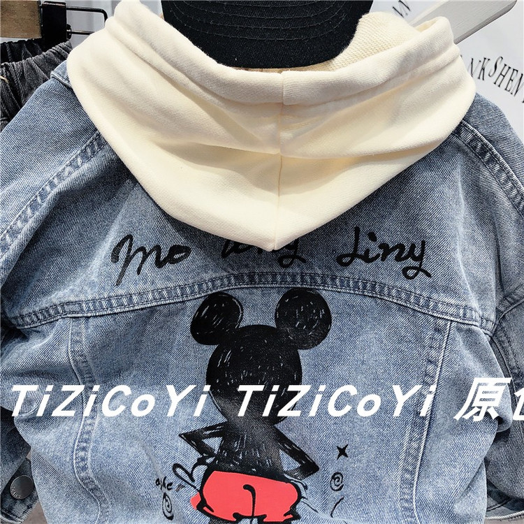 Детская куртка Жан 儿童牛仔外套卡通印花2021春秋新款宽松洋气小童宝宝秋装网红上衣 Tagkita