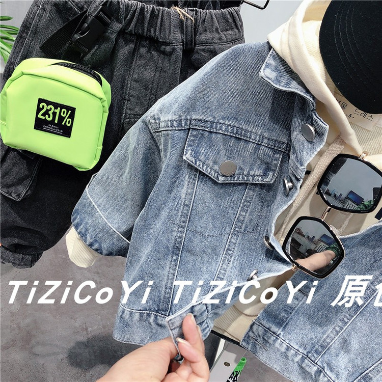 Детская куртка Жан 儿童牛仔外套卡通印花2021春秋新款宽松洋气小童宝宝秋装网红上衣 Tagkita