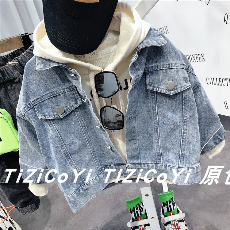 Детская куртка Жан 儿童牛仔外套卡通印花2021春秋新款宽松洋气小童宝宝秋装网红上衣 Tagkita