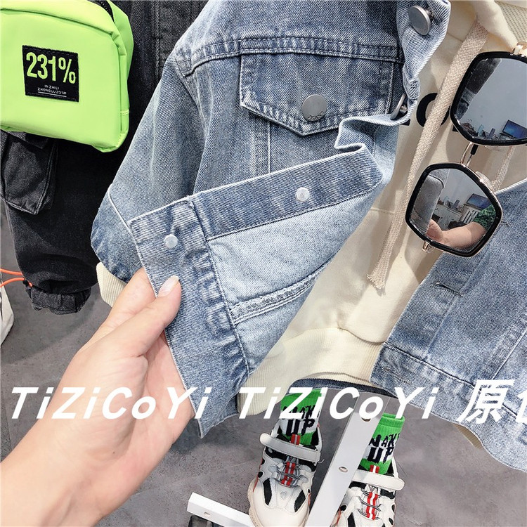 Детская куртка Жан 儿童牛仔外套卡通印花2021春秋新款宽松洋气小童宝宝秋装网红上衣 Tagkita