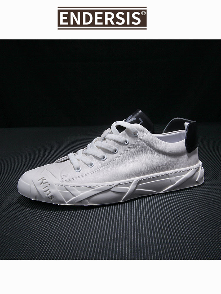 ENDERSIS men's shoes in autumn 2021 new tide - hundred small white shoes male leather breathable plate shoes soft soles