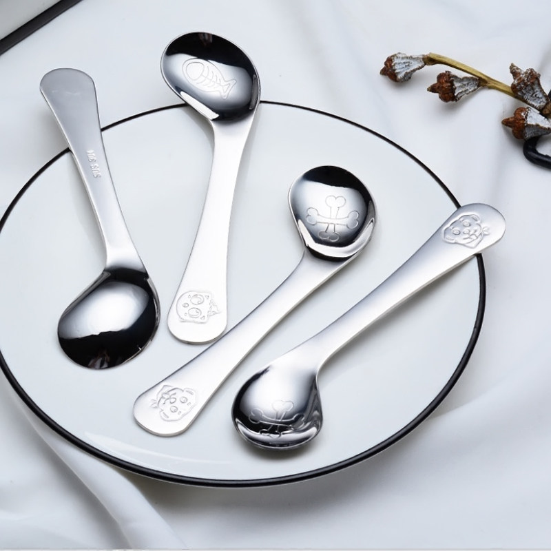 304 stainless steel baby learning to eat training spoon crooked mouth elbow spoon child practice spoon baby spoon spoon