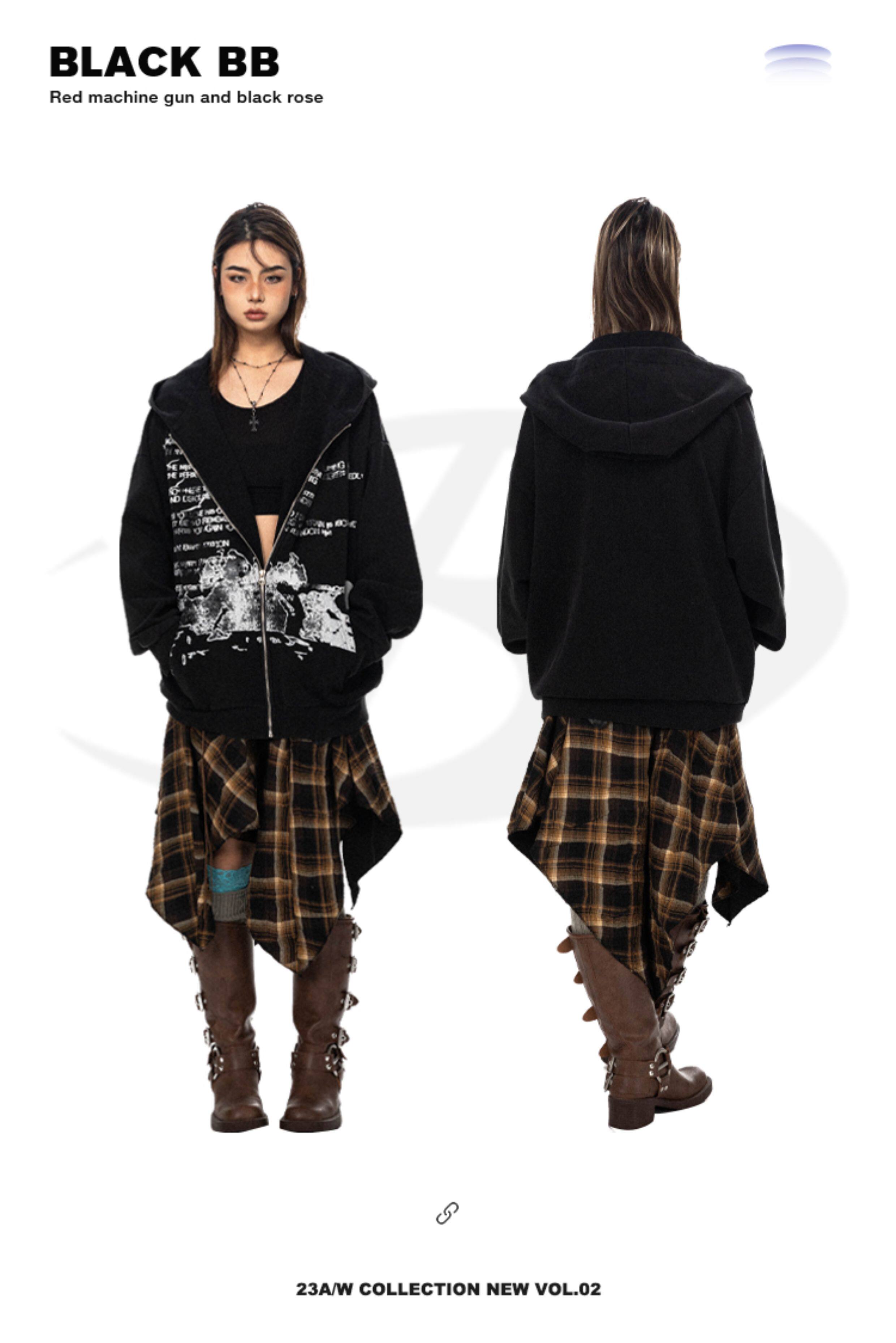 BLACKBB винтажная толстовка с капюшоном на молнии с принтом букв унисекс свободная весна-осень