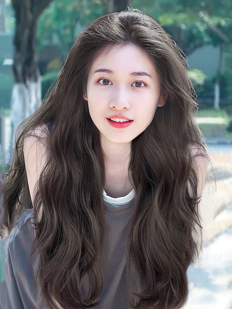 Net red wig woman long hair one-piece, no-mark-emulated hair growth fluffy and hair-in-summer three-piece long curly hair