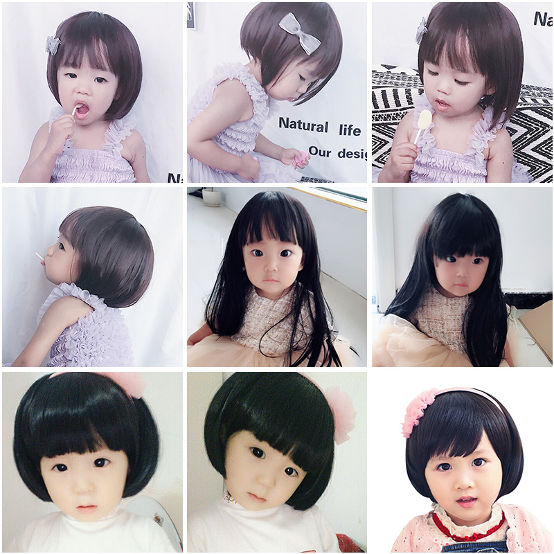 Child wig girl cute hair adorned girl wig child baby long hair short curly hair princess baby photo-Taobao