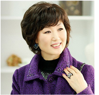Wig female short hair natural realistic middle-aged and elderly short curly hair oblique bangs mother type bobo head real hair wig headgear