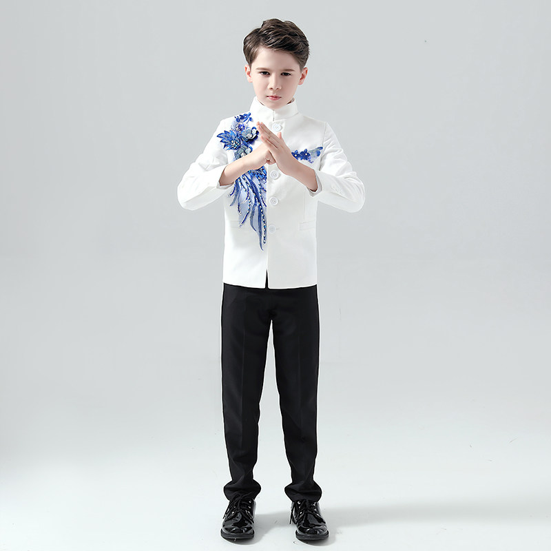 Children's model catwalk piano performance clothing boy dress suit tunic suit host small suit trendy Chinese style