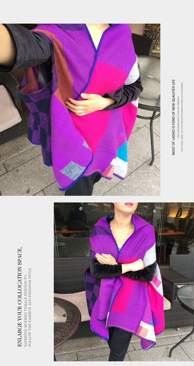 Mùa thu và mùa đông khăn choàng phụ nữ khăn kép- sử dụng hoang dã gió quốc gia áo choàng giả cashmere áo choàng dày ấm áo khăn bịt mặt nam đi phượt