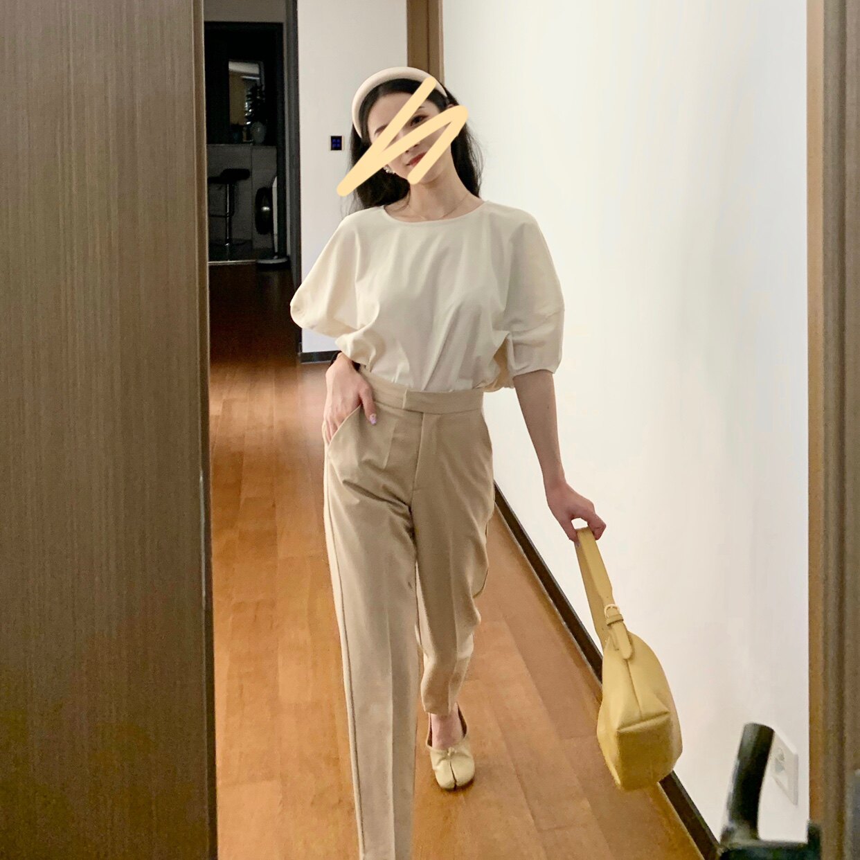 SIMONA 20 summer new apricot nine-point high-waisted cigarette pants casual women's suit pants show thin meat show leg length