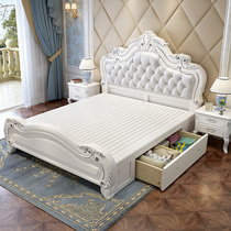 European style solid wood bed double 1 8 beige modern simple princess bed 1 5 m American wedding bed bedroom oak bed