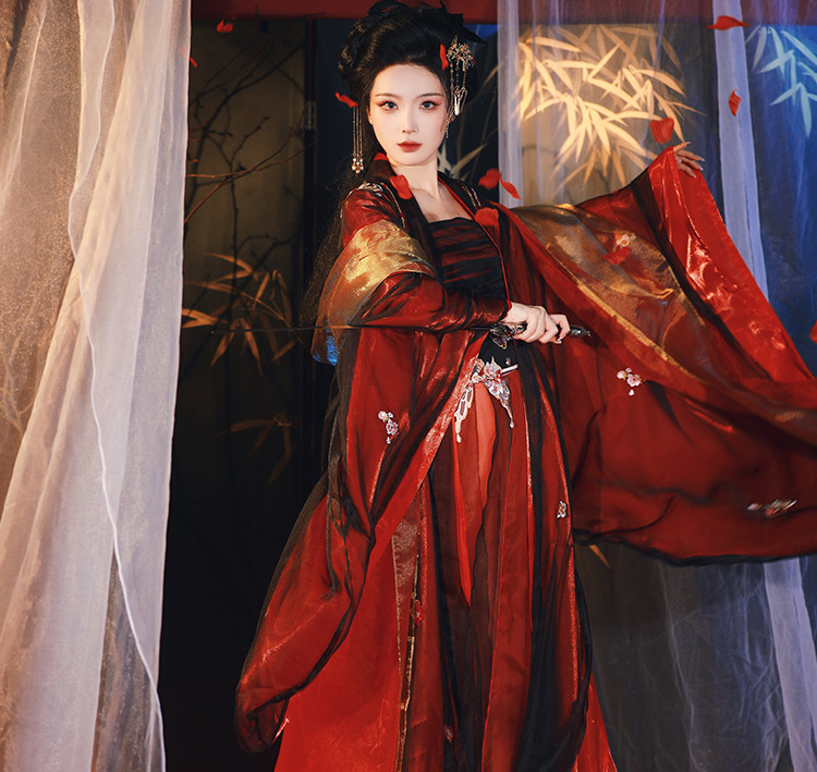 Китайцы одежда наборы 山靖筵【娇梨】宋制破裙大袖衫汉服女秋冬蛇年飘逸渐变红黑日常款