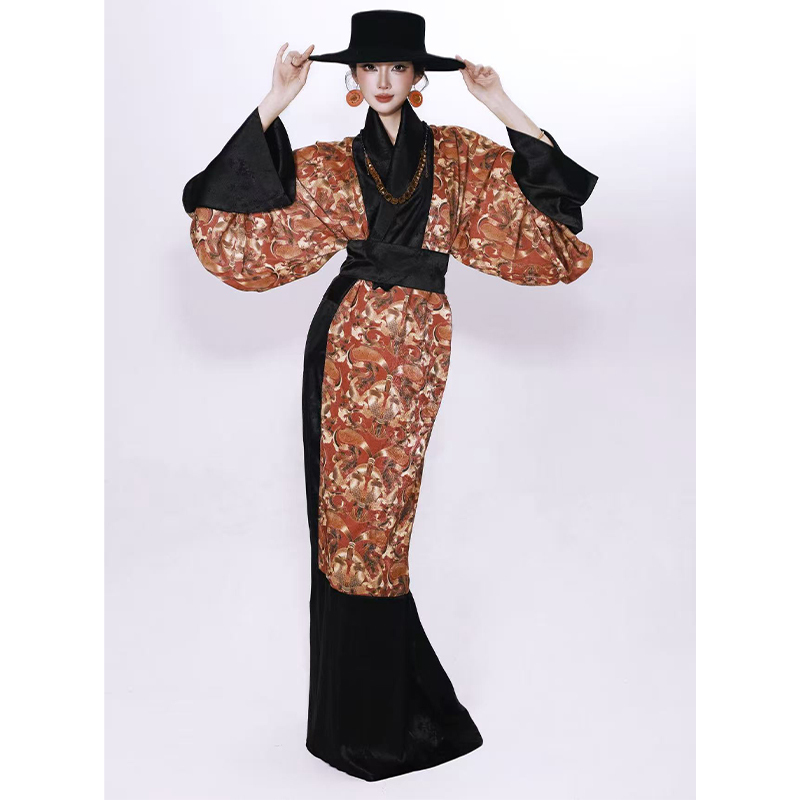 Shan Jingyan【Mu Hua】Cross-Collar Right-Slit Straight Hem Deep Shirt-Style Hanfu for Women, Summer Thin Version for Daily Wear Shan Jingyan【Mu Hua】Cross-Collar Right-Slit Straight Hem Deep Shirt-Style Hanfu for Women, Summer Thin Version for Daily Wear