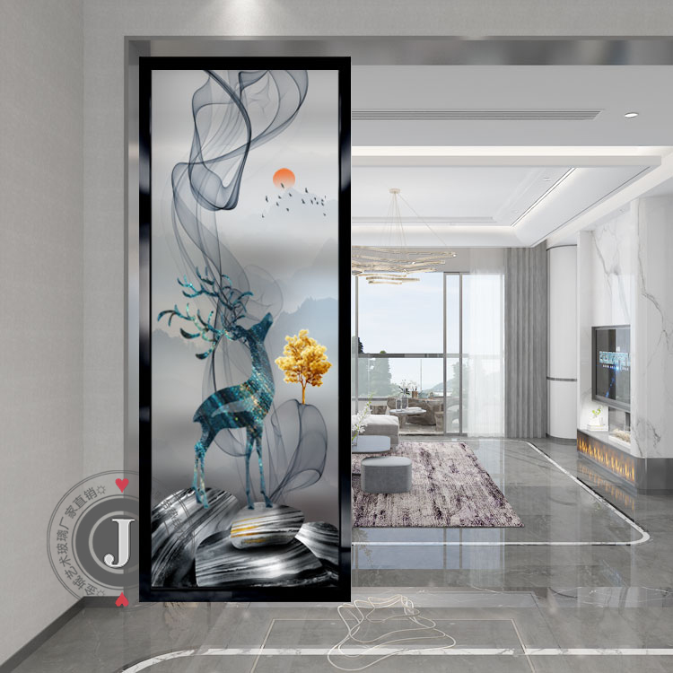 Art Glass Living-room Partition Screen Decoration Wash Table Entrance Door Shield Light And Luxurious Double-sided Steel Hair Chaise Deer