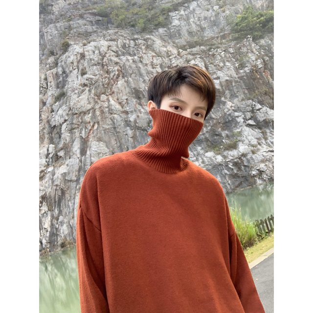 Tender yet early soft knitted solid color basic turtleneck sweater orange/black/white base slim fit for men and women