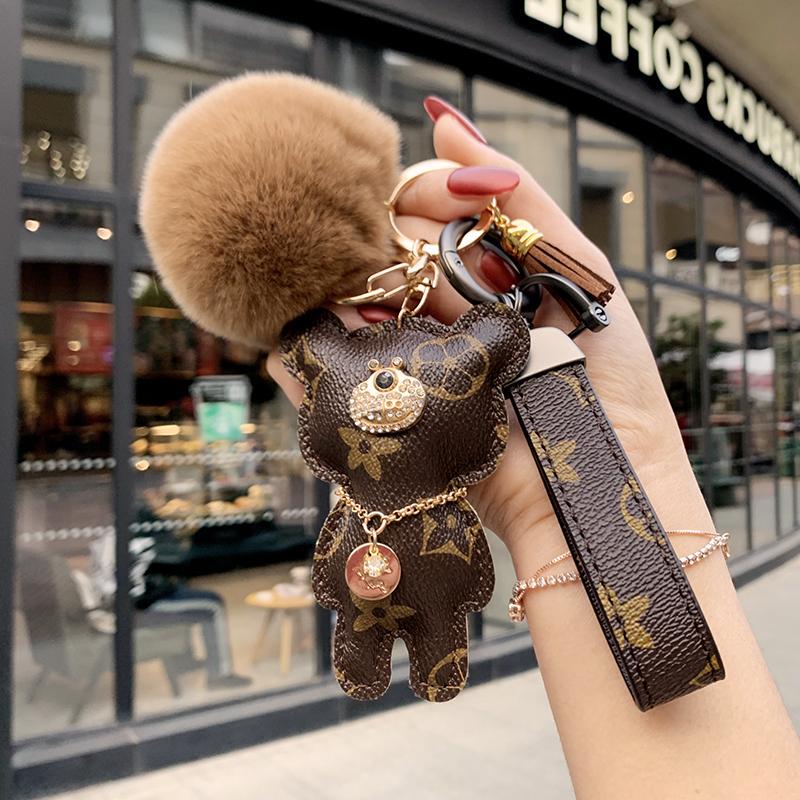 Lv&Gedete Bear Keychain Pendant Car Key Chain for Women Couple Bucket Bag Decoration Messenger Bag Charm
