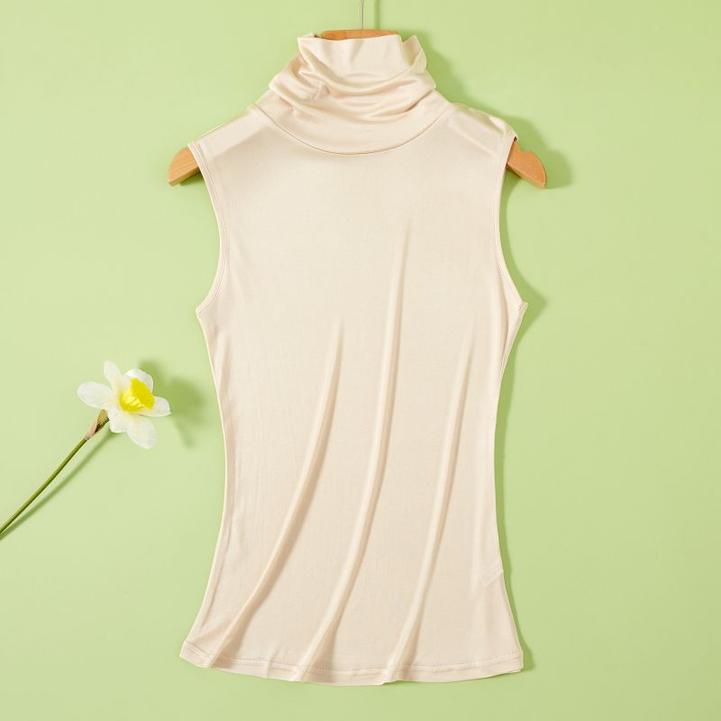 New Women's Silk Turtleneck Vest, Mulberry Silk Layered Collar Sleeveless Base Shirt, T-Shirt, Plus Size Collared Top New Women's Silk Turtleneck Vest, Mulberry Silk Layered Collar Sleeveless Base Shirt, T-Shirt, Plus Size Collared Top