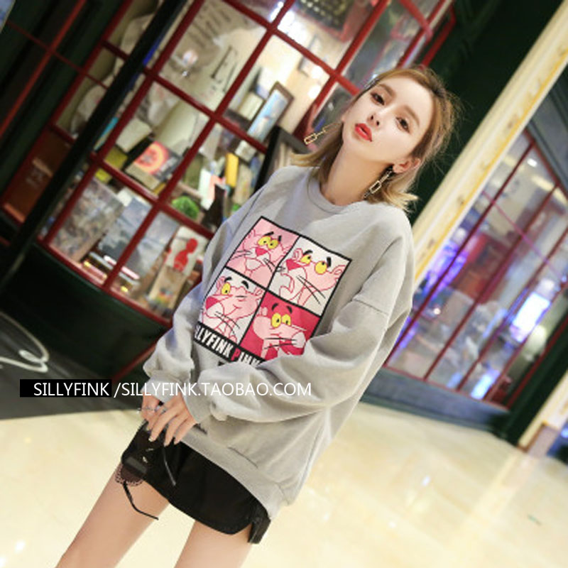 Châu Âu và Hoa Kỳ Hàn Quốc ULZZANG lỏng lẻo đôi báo hoa hồng nam và nữ áo len dài tay cộng với nhung mùa đông sinh viên 1236 quần áo nam