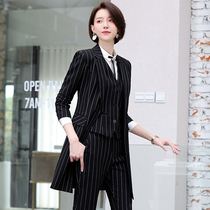 Career Suit Women Autumn-winter Famous Yuanyuan Small Fragrant Wind Sales Department Workwear Womens High End Middle And Long Pinstripe Suit Positive Dress