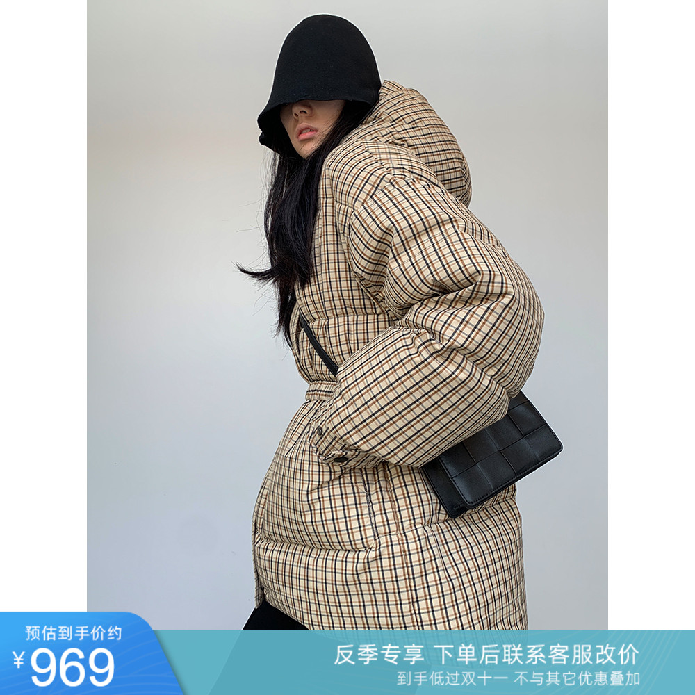 Ting Kou white goose down jacket women's 2022 winter small men's popular this year's popular puff plaid bread clothes off-season