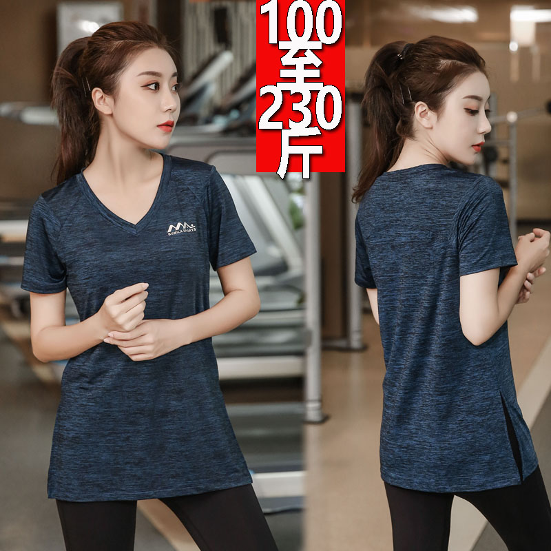 Summer size 200 catty Speed Dry Fitness Sports Loose T-shirt Blouse Fat Mm Yoga Suit Women Half Sleeve Plati T-shirt