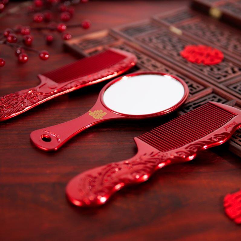 Wedding comb a pair of red mahogany combs wedding woman bride dowry wedding gift hi comb mirror set