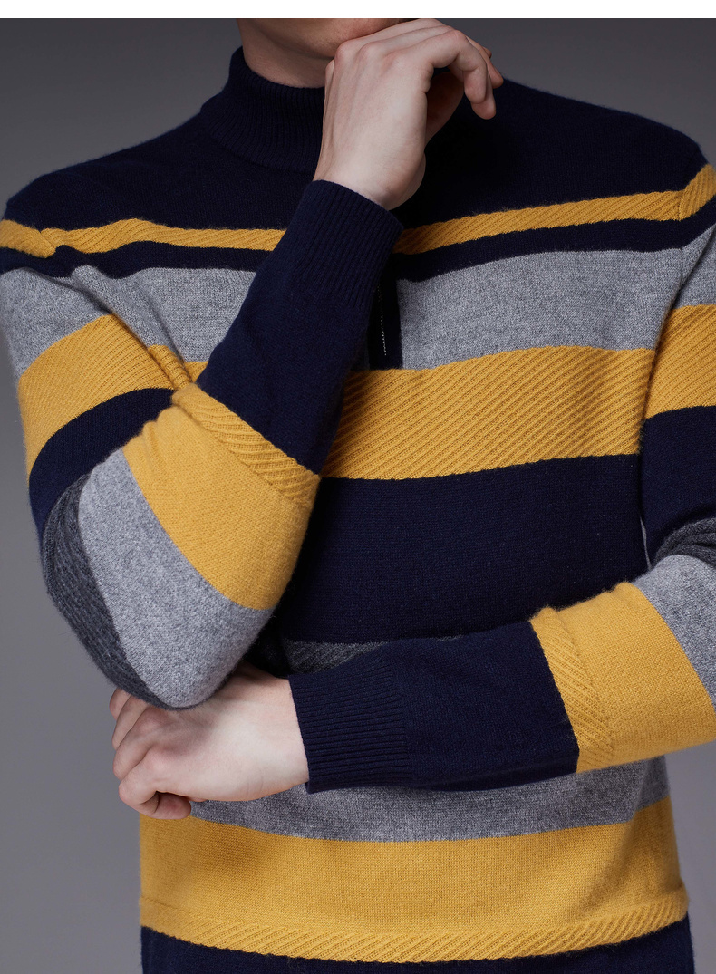Áo len cashmere nam Jinba nam mùa thu đông mới sọc vừa vặn thoải mái áo len len HYEL4334 - Áo len quần jean nam cao cấp