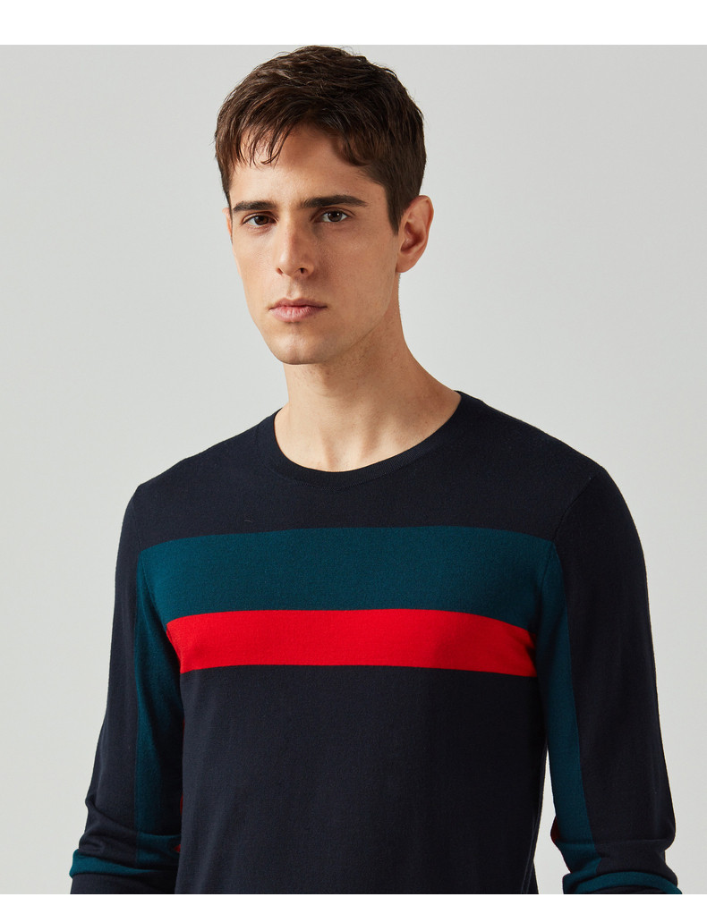 Шерстяной трикотажный демисезонный свитер, круглый воротник                    