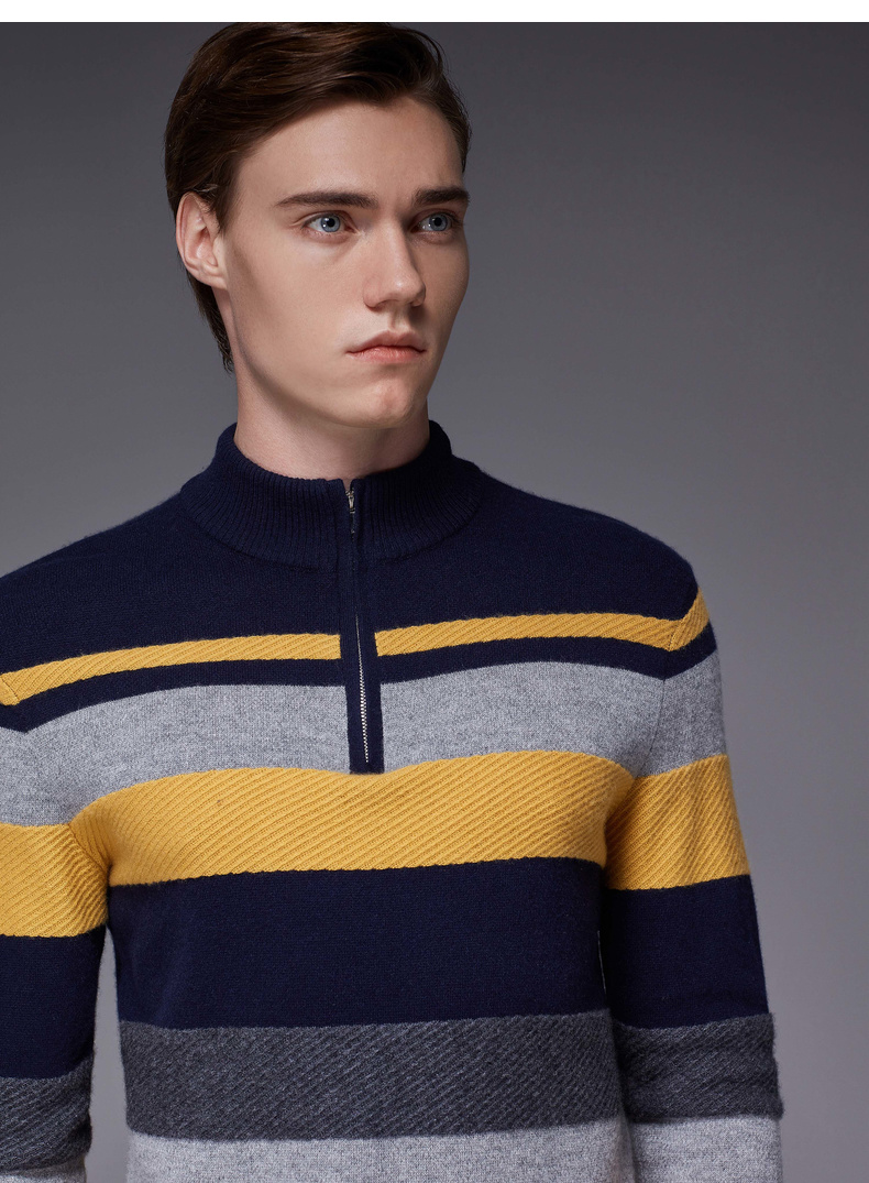 Áo len cashmere nam Jinba nam mùa thu đông mới sọc vừa vặn thoải mái áo len len HYEL4334 - Áo len quần jean nam cao cấp