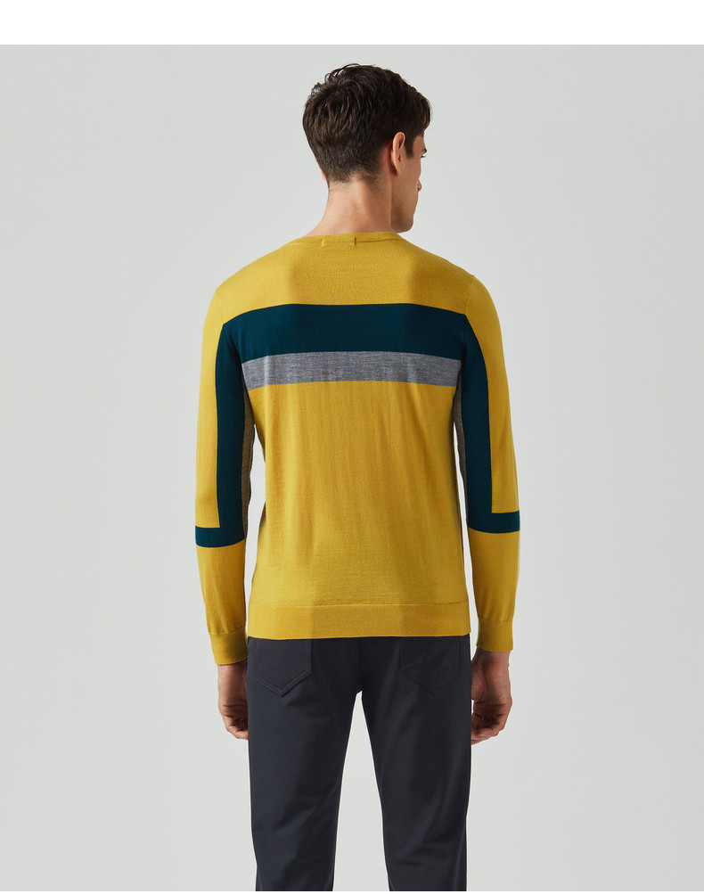 Шерстяной трикотажный демисезонный свитер, круглый воротник                    